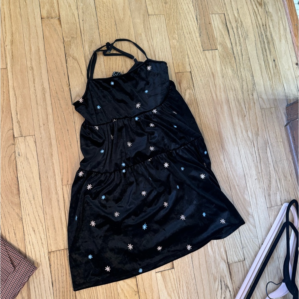 Fun black flowy dress with colorful spots